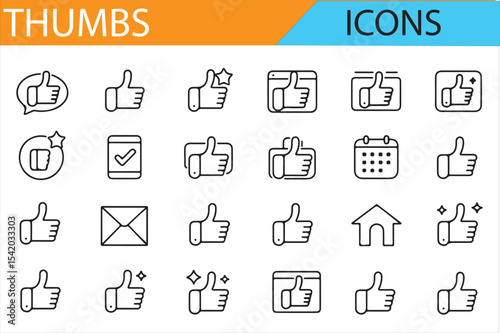 Minimalist Vector Icons of Thumbs Up, Messages, and Approvals