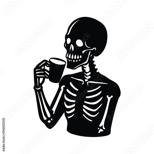 Skeleton Drinking Coffee Silhouette