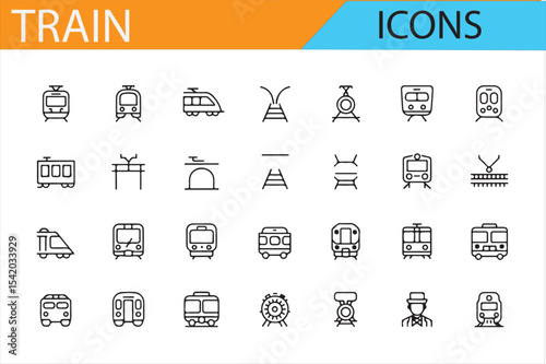 Minimalist Set of Train, Bus, and Tram Icons for Public Transport