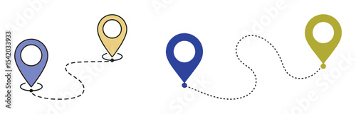 Colourful Location Pins Illustrate Journey Route Map Navigation Travel GPS Tracking