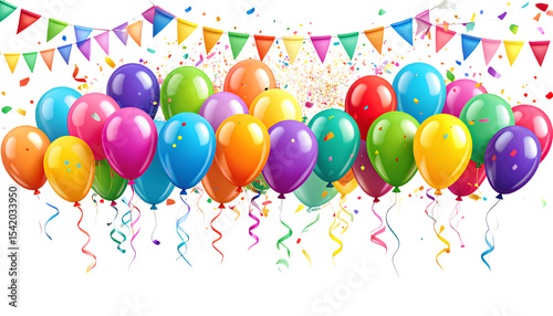 Celebration Elements Set Balloons, Streamers & Confetti Isolated on Transparent Background PNG