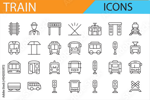 Vector Train and Transportation Icons for Travel and Infrastructure