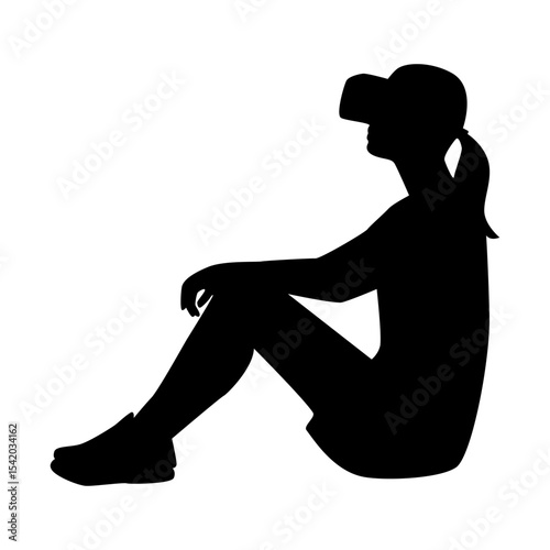 Woman in Virtual Reality Headset Sitting Silhouette