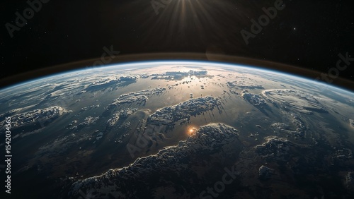 Space View of Earth’s Atmosphere – Stunning Orbital Perspective Showing Curved Horizon, Atmospheric Layers, and Planetary Beauty for Science, Travel, and Futuristic Design Themes