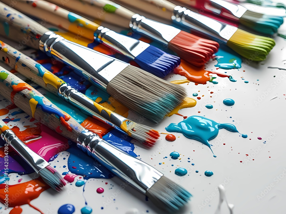 Obraz premium Artistic brushes with splash paint on white