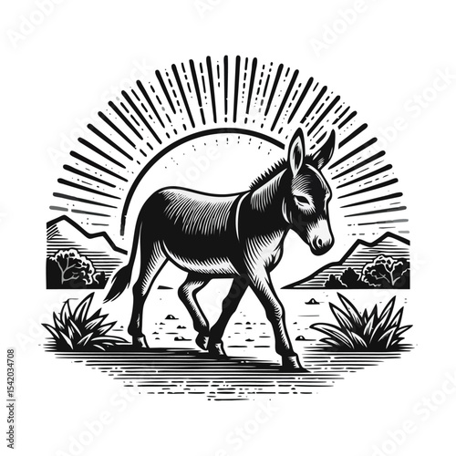 Donkey engrave illustration logo icon design