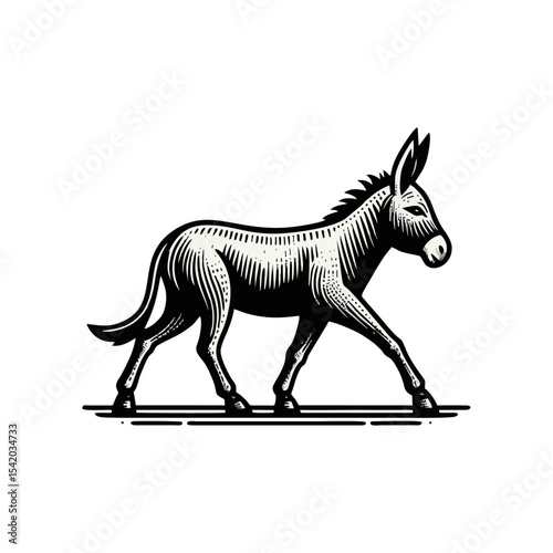 Donkey engrave illustration logo icon design