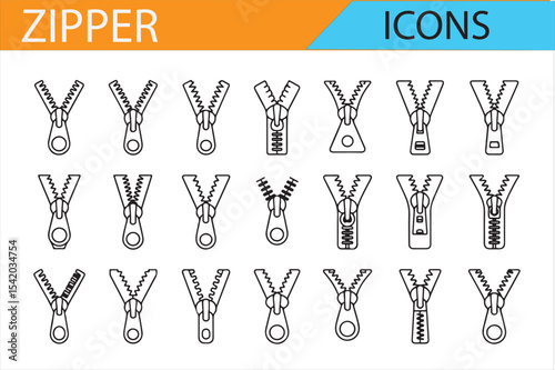 Zipper Icon Set for Textile and Fashion Design Projects
