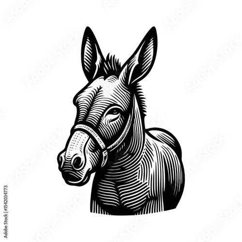 Donkey engrave illustration logo icon design