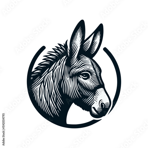 Donkey engrave illustration logo icon design
