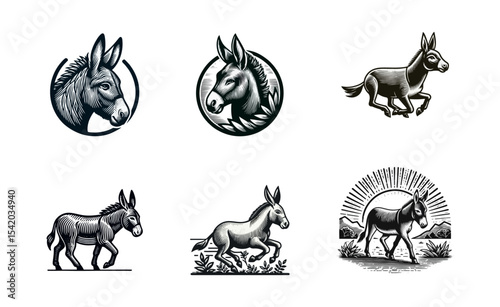 Donkey engrave illustration logo icon design