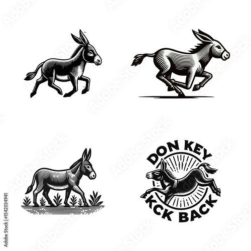 Donkey engrave illustration logo icon design