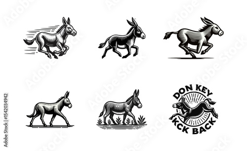 Donkey engrave illustration logo icon design