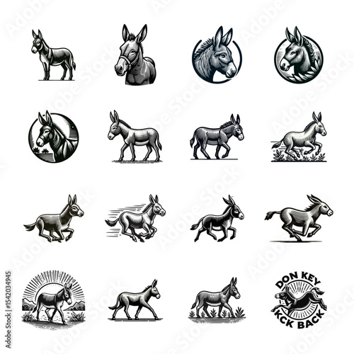 Donkey engrave illustration logo icon design