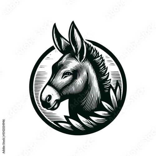 Donkey engrave illustration logo icon design
