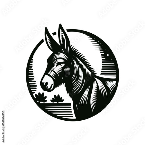 Donkey engrave illustration logo icon design
