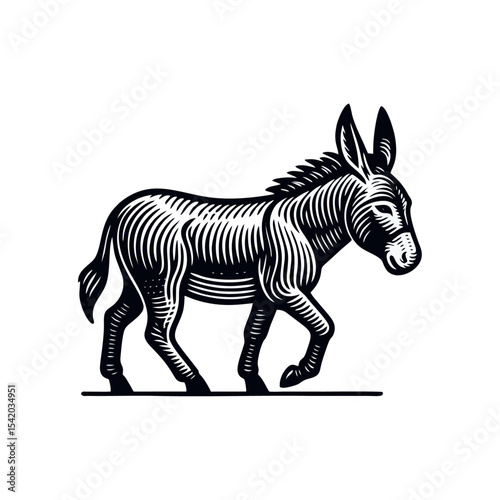Donkey engrave illustration logo icon design