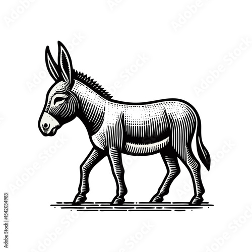 Donkey engrave illustration logo icon design
