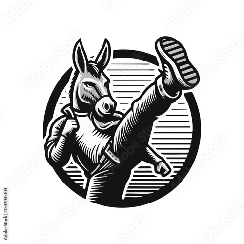 Donkey engrave illustration logo icon design