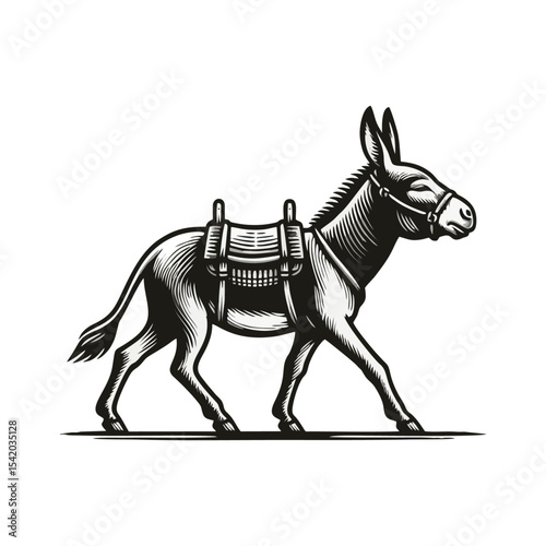 Donkey engrave illustration logo icon design