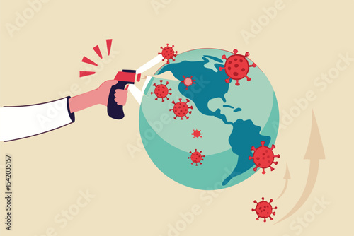 COVID-19 Coronavirus pandemic crisis in America, bad situation high cases and death in the US concept, hand holding infrared thermometer got high heat temperature on USA map on planet earth.