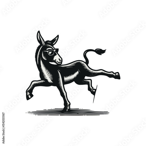 Donkey engrave illustration logo icon design