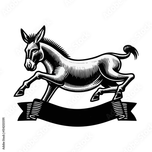 Donkey engrave illustration logo icon design