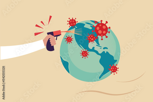 COVID-19 Coronavirus pandemic crisis in America, bad situation high cases and death in the US concept, hand holding infrared thermometer got high heat temperature on USA map on planet earth.