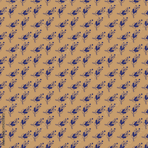 Seamless Leaves and Buds Pattern on a Vibrant Orange Background