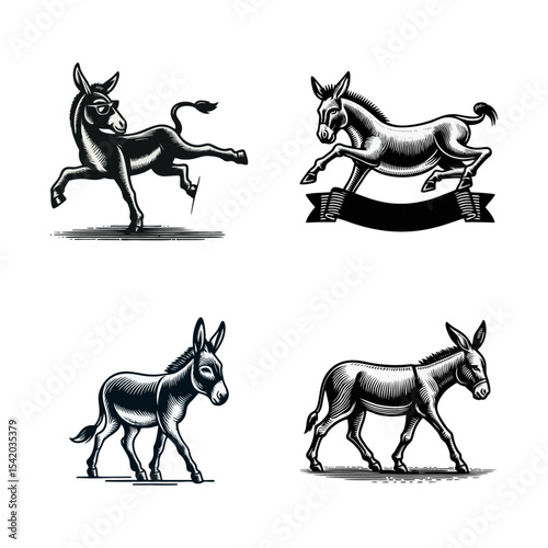 Donkey engrave illustration logo icon design
