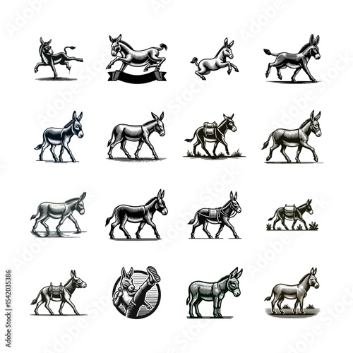 Donkey engrave illustration logo icon design