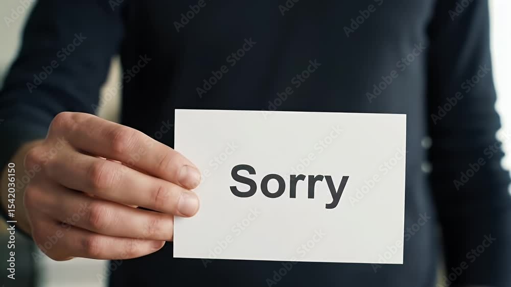 Man Holding Sorry Card for Apology Gesture Man Holding Sorry Card for Apology Gesture