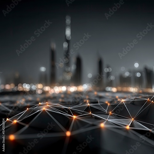 Night Cityscape with Illuminated Network Connections