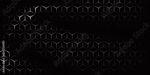 Dark hexagon abstract technology background with bright flashes under the hexagon. Hexagon game vector abstract technology background.