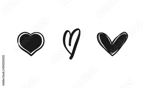 heart doodle set, hand drawn illustrations of hearts, love sketches