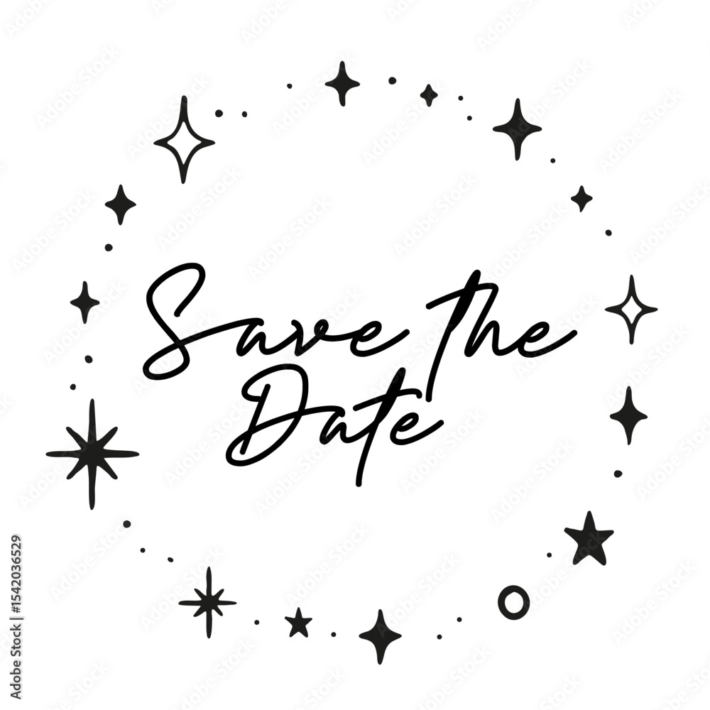 Obraz premium Save the date invitation card, circular frame of doodle stars
