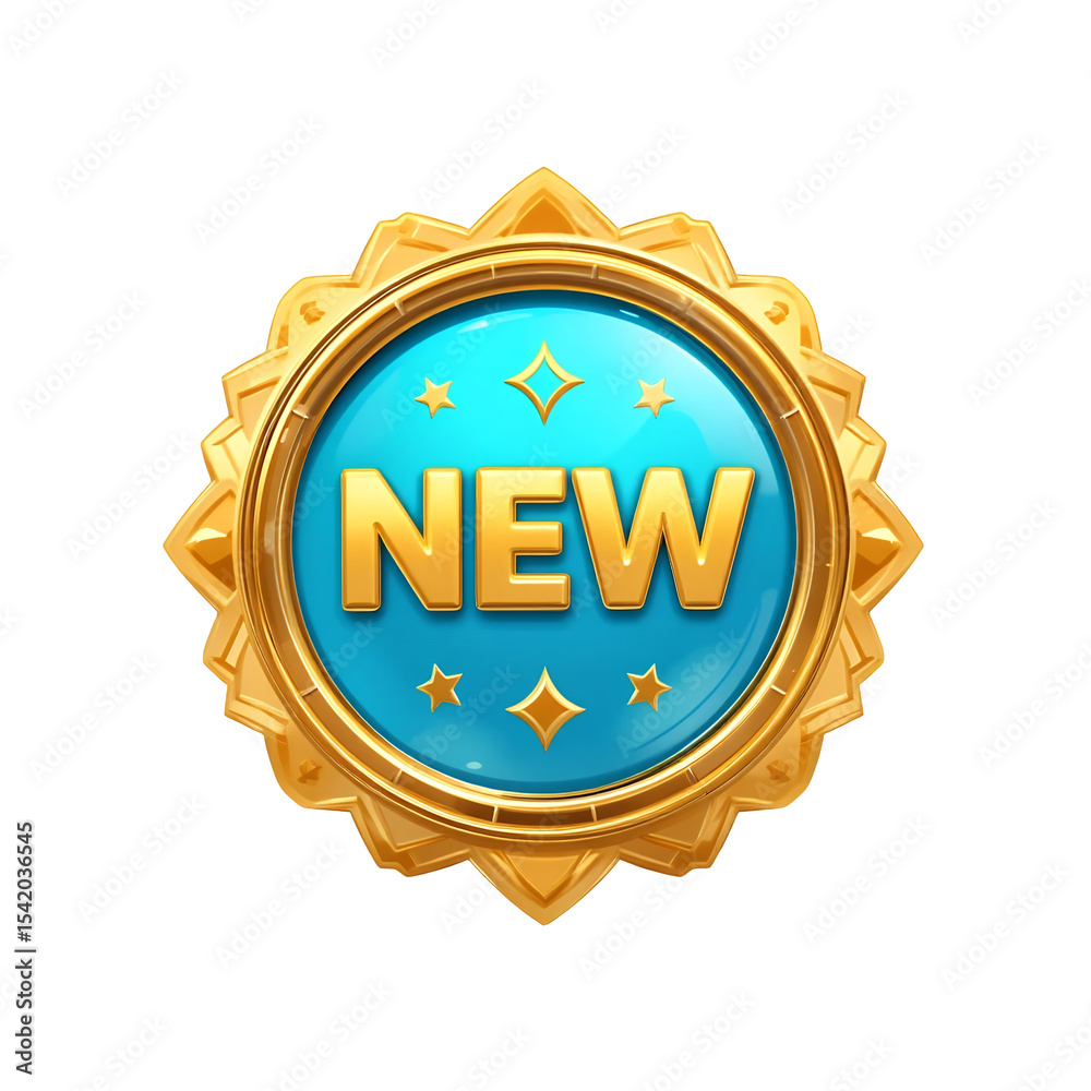 Fototapeta premium gold and blue NEW badge isolated on transparent background