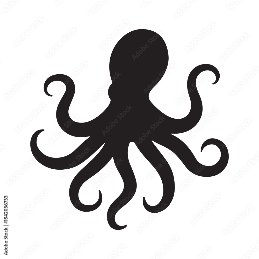 Fototapeta premium Octopus silhouette icon vector illustration on white background. Octopus symbol design.