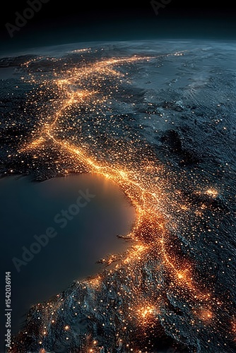 Nighttime City Lights Glowing From Space
