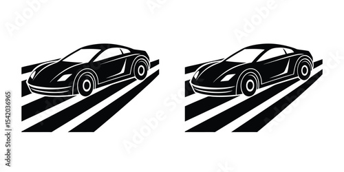Minimal Flat Artwork of a Sporty Sports Car Gliding in Three-Quarter Perspective Silhouette on White Background