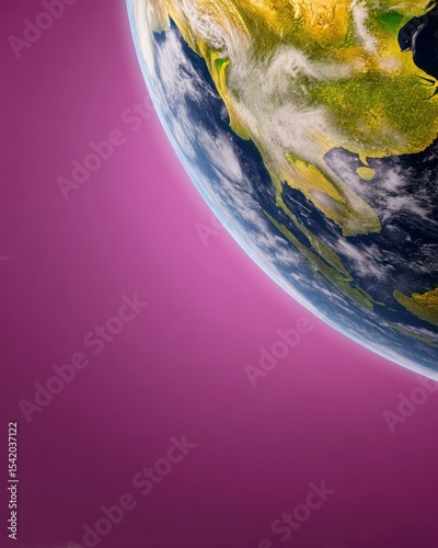 Nighttime Earth Curvature Against Purple Cosmic Background