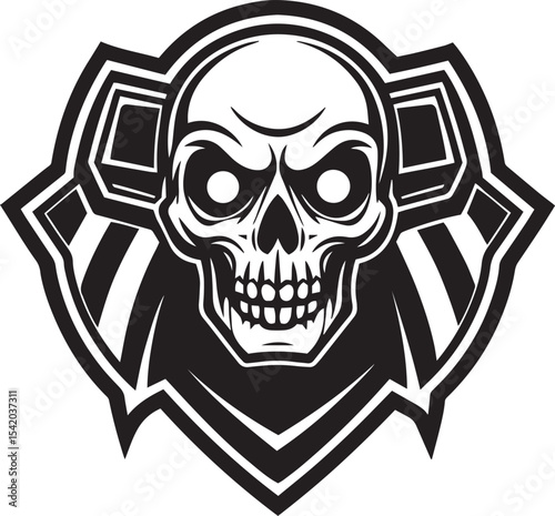 Geometric Gothic Skull – Black and White Dark Art Illustration