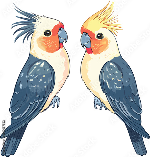 two parrots on a white background