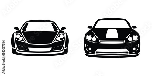 Concept showing a compact sports car racing into distance Flat Silhouette on White Background