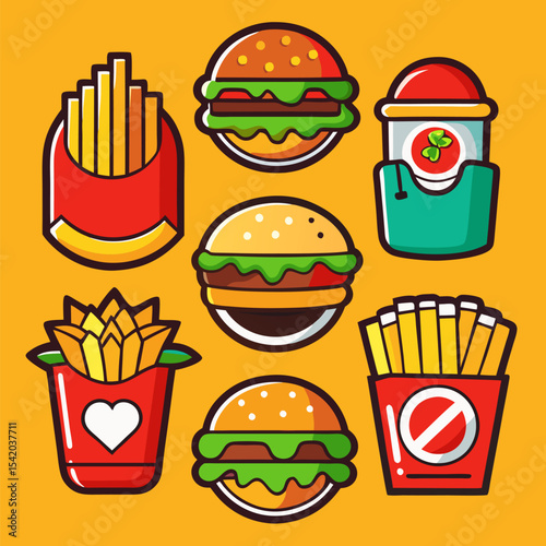 Modern Fast Food Burger and Fries Logo: Minimalist Vector Design for Restaurant and Takeout Branding.