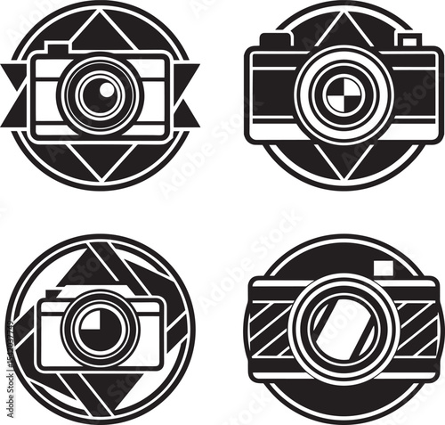 Retro Vintage Camera Icon – Black and White Geometric Film Design