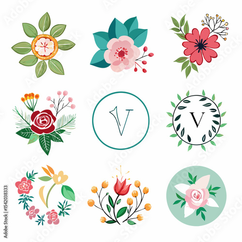 Elegant Floral Boutique Logo Set: Six Vector Designs in EPS Format for Flower Shops, Stylists, and Wedding Services.