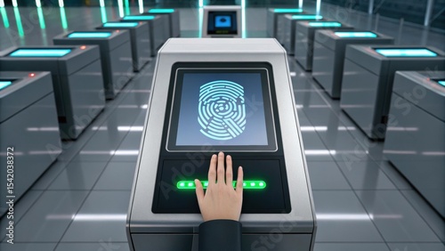 Wallpaper Mural A futuristic fingerprint scanner in a sleek, modern environment, showcasing biometric technology for security verification. Torontodigital.ca