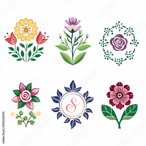 Elegant Floral Boutique Logo Set: Six Vector Designs in EPS Format for Flower Shops, Stylists, and Wedding Services.