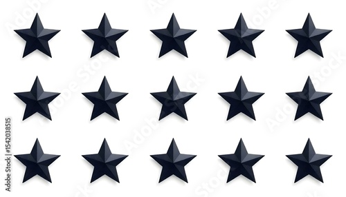 A set of vector shining black stars on a crisp white background.